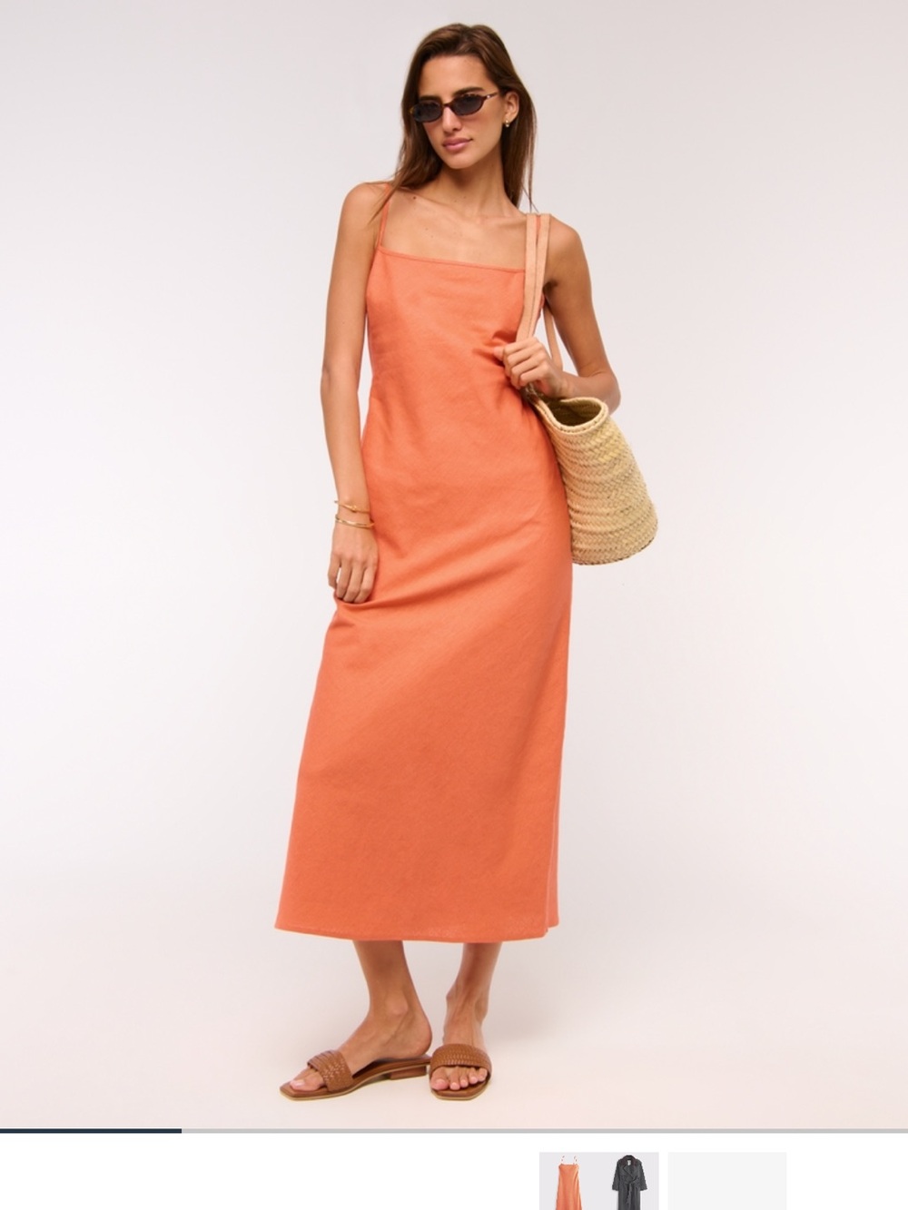 Abercrombie & Fitch Julia Slip Linen-Blend Midi Dress in Orange, small tall